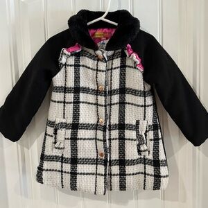 Penelope Mack Black White Pink Wool Blend Plaid Coat Size 24 M NWT